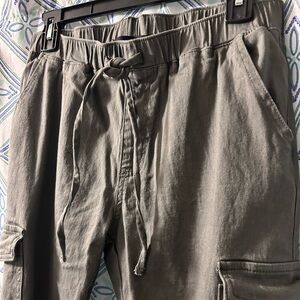 Almost Famous Women’s Olive Green Cargo or Utility Pants Tie Waist and Pockets